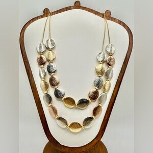 Hammered Disc Layered Mixed Metal Statement Necklace